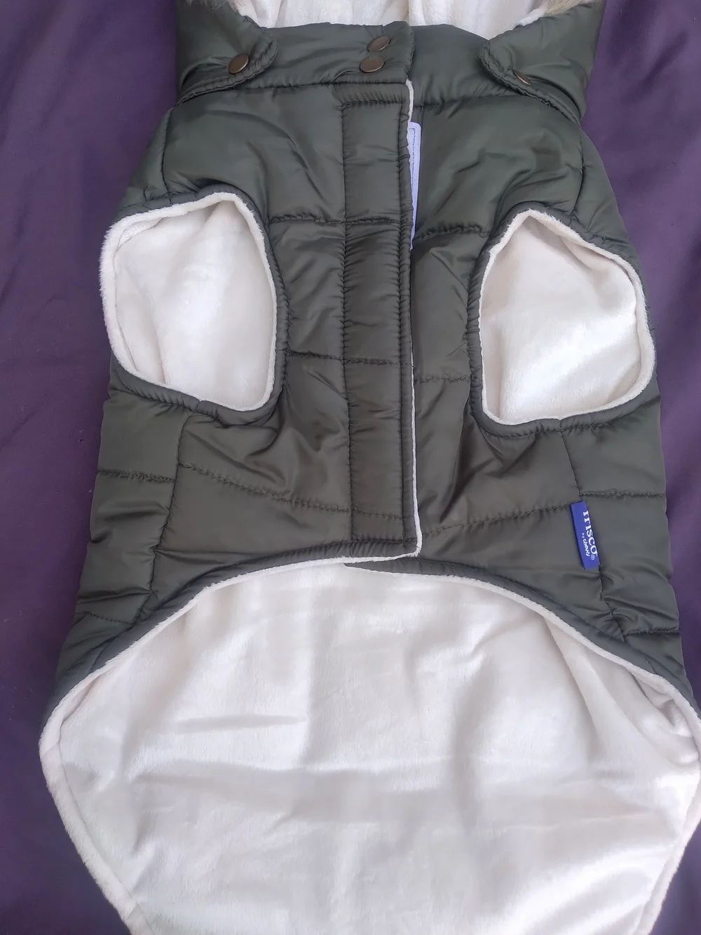 Olive Green Dog Puffer Coat with Faux Fur Hood